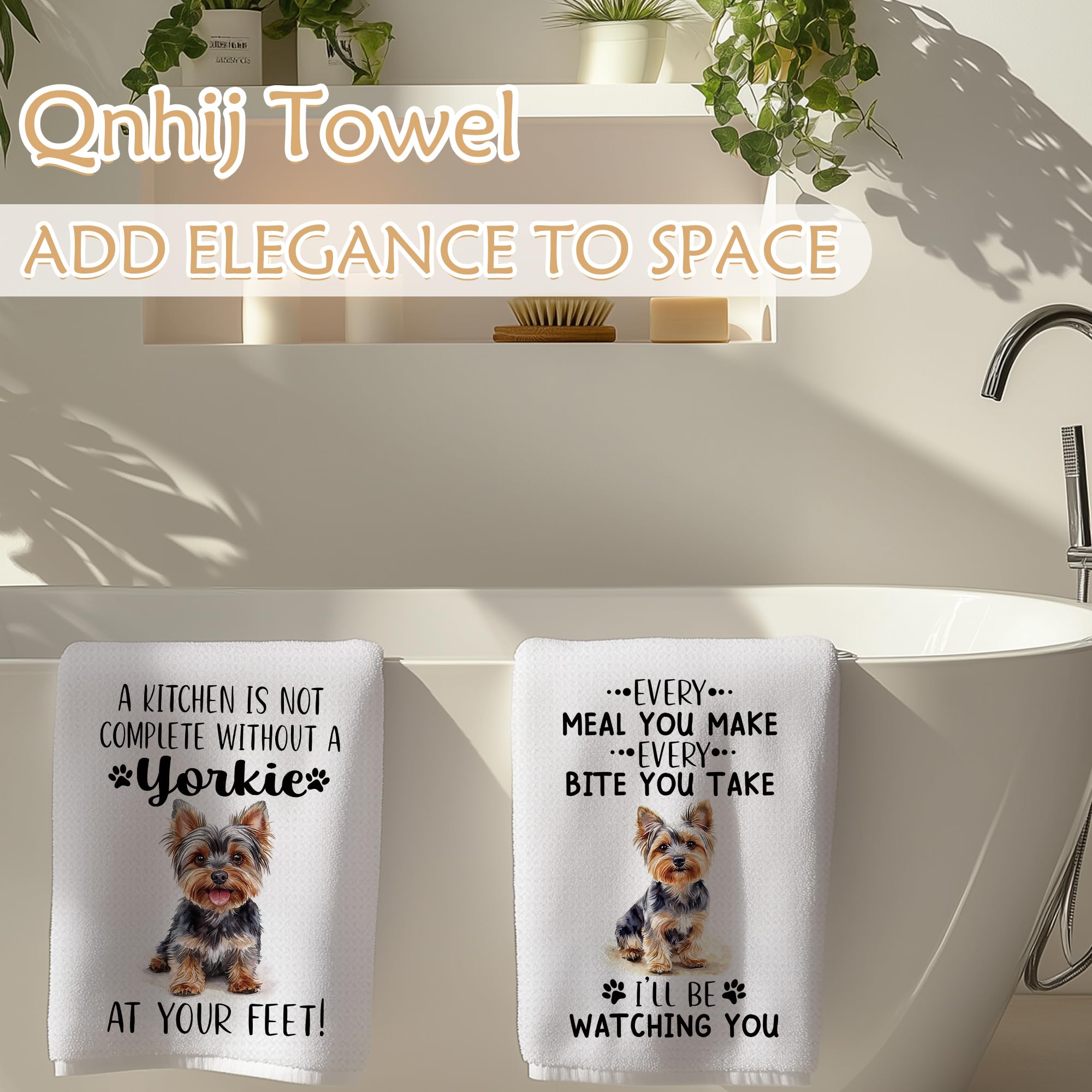 Qnhij Yorkie decorative towel with cute motif ready for gift giving.