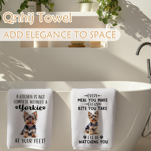 Qnhij Yorkie decorative towel with cute motif ready for gift giving.