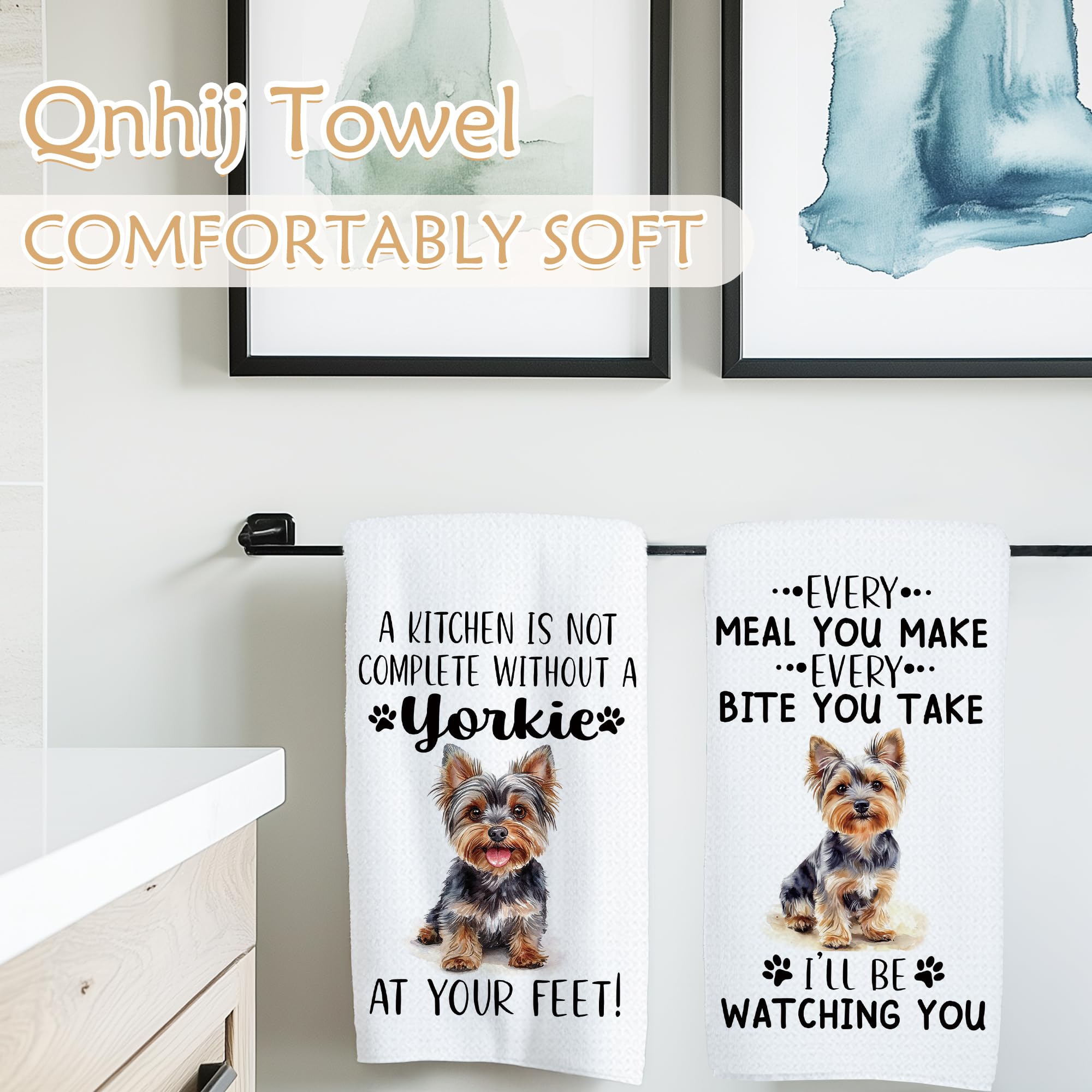 Qnhij Yorkshire Terrier hand towel decor for kitchen or bathroom use.