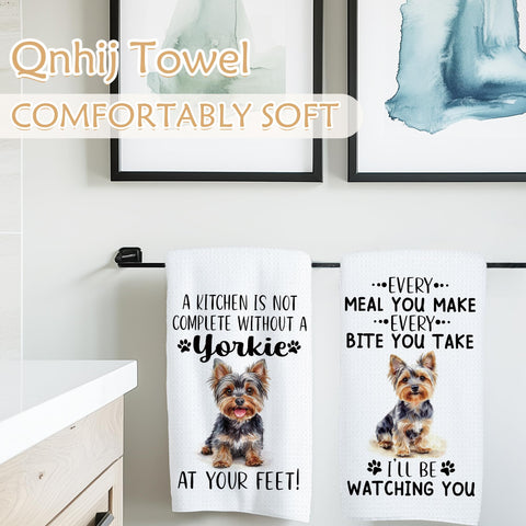 Qnhij Yorkshire Terrier hand towel decor for kitchen or bathroom use.