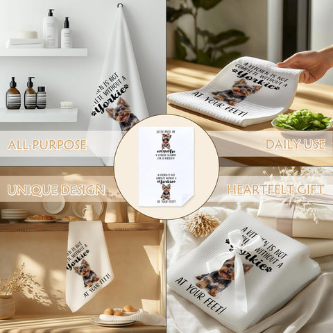 Qnhij Yorkie dining-room towel set combines charm with everyday practicality.
