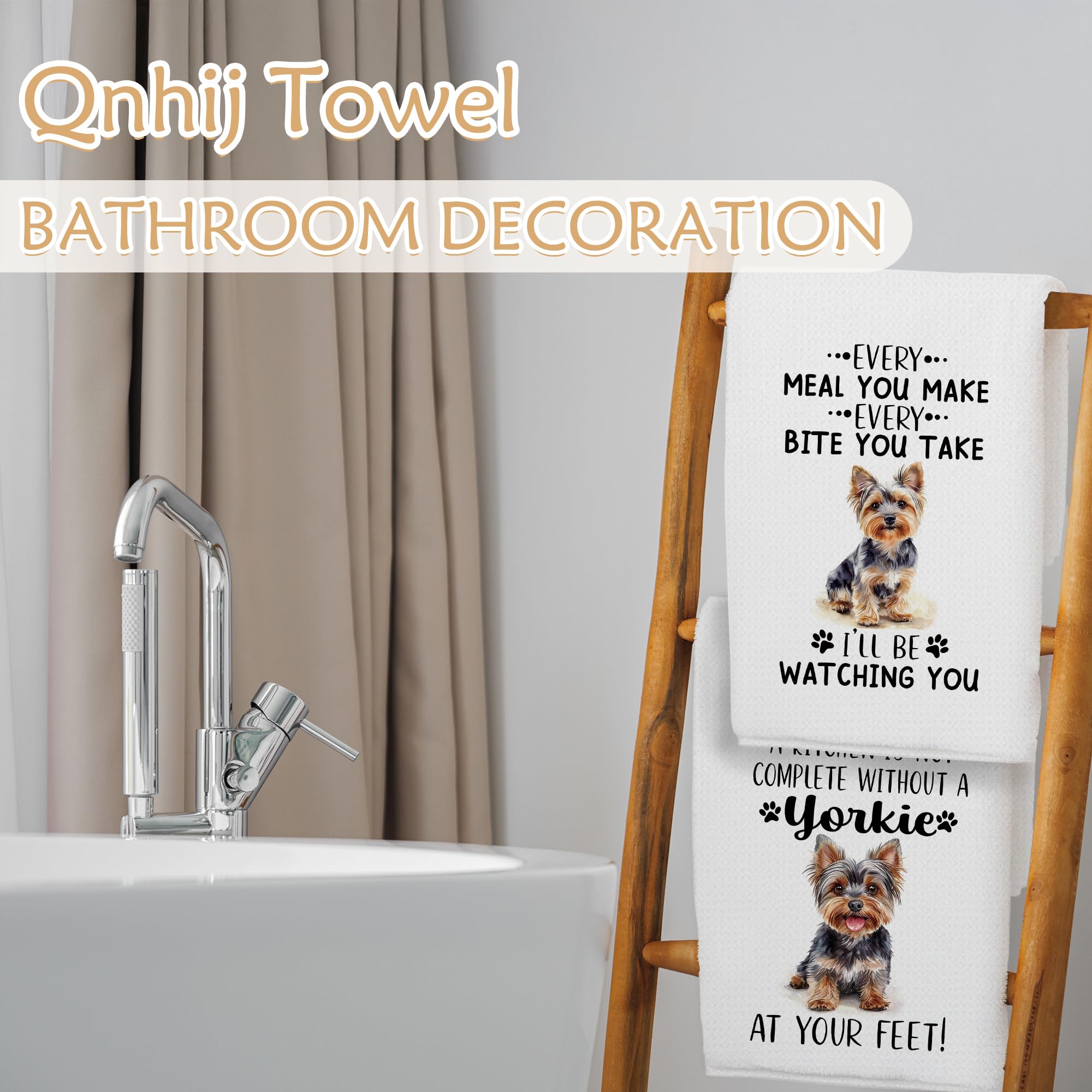 Qnhij Yorkie gifting towel set adds cheer to any kitchen or dining area.
