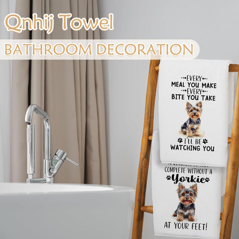 Qnhij Yorkie gifting towel set adds cheer to any kitchen or dining area.