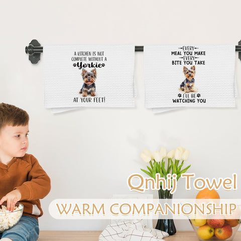 Qnhij Yorkshire Terrier fun design towel enhances kitchen vibes and gifting appeal.