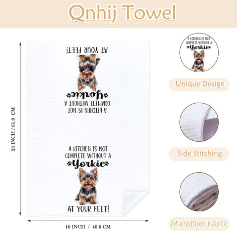 Qnhij 2-pack Yorkie towels for multiuse kitchen tasks.