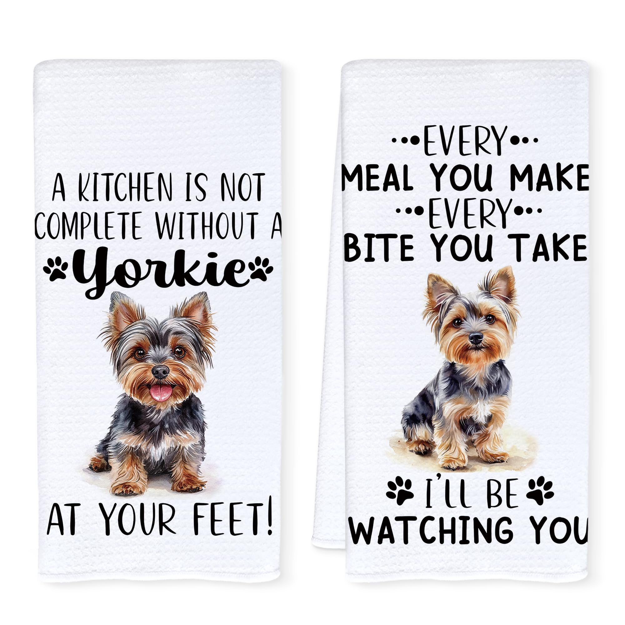 Qnhij Yorkshire Terrier towel pattern adds playful kitchen decor and daily use appeal.