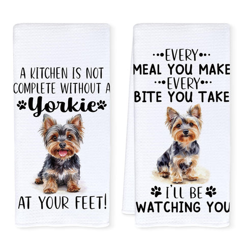 Qnhij Yorkshire Terrier towel pattern adds playful kitchen decor and daily use appeal.