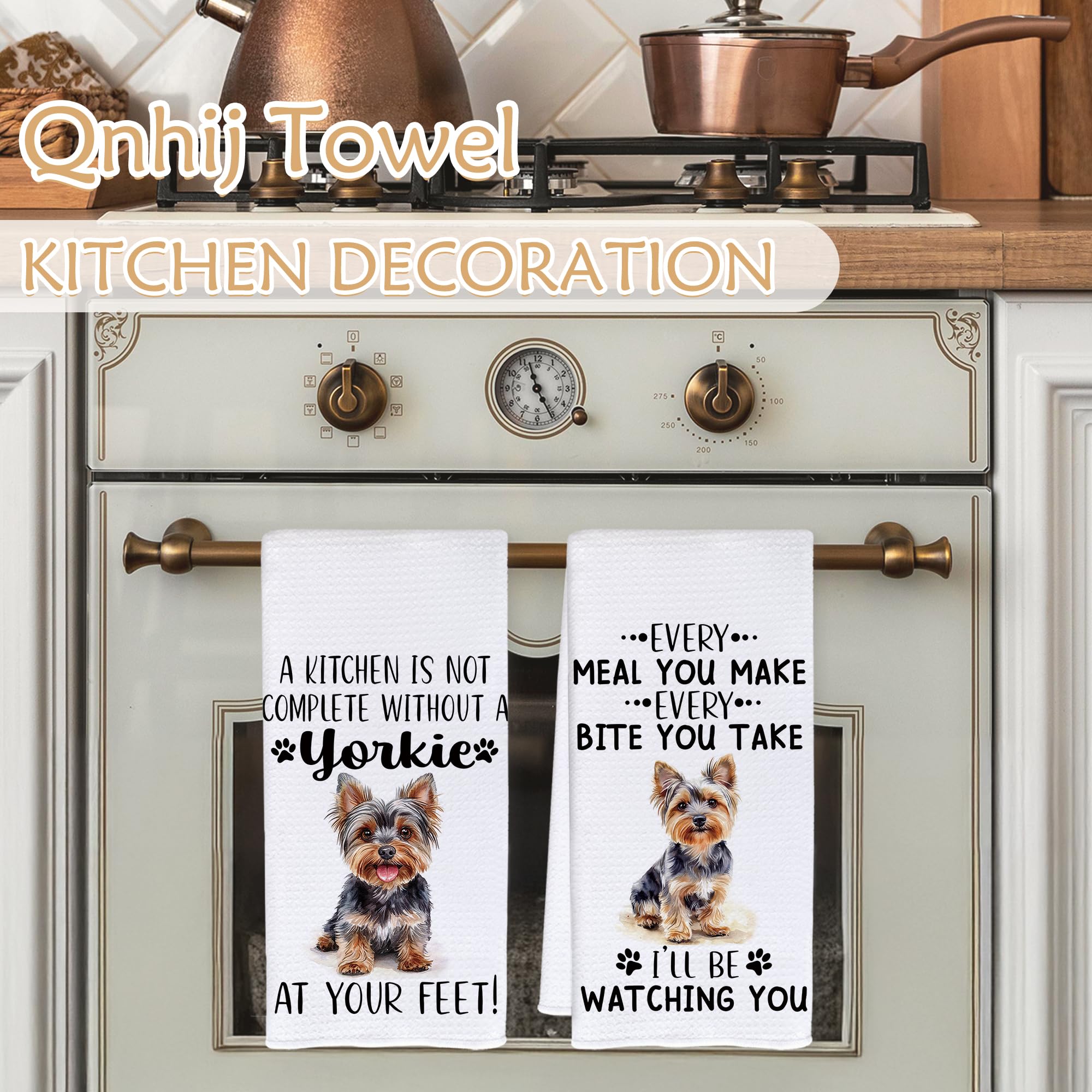 Qnhij Yorkie towel pattern showcases charming dog art with practical hand drying.
