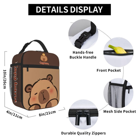 Qodwnep capybara lunch bag open compartment, easy access to snacks