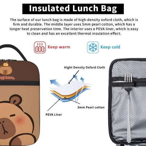 Qodwnep capybara lunch bag portable handle, effortless carrying