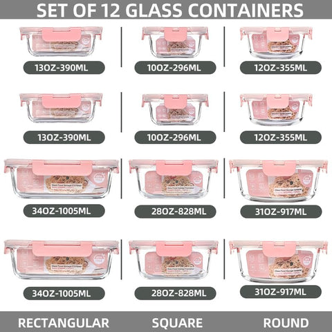 QOWOEO glass storage containers with sealable lids for leak-proof freshness.