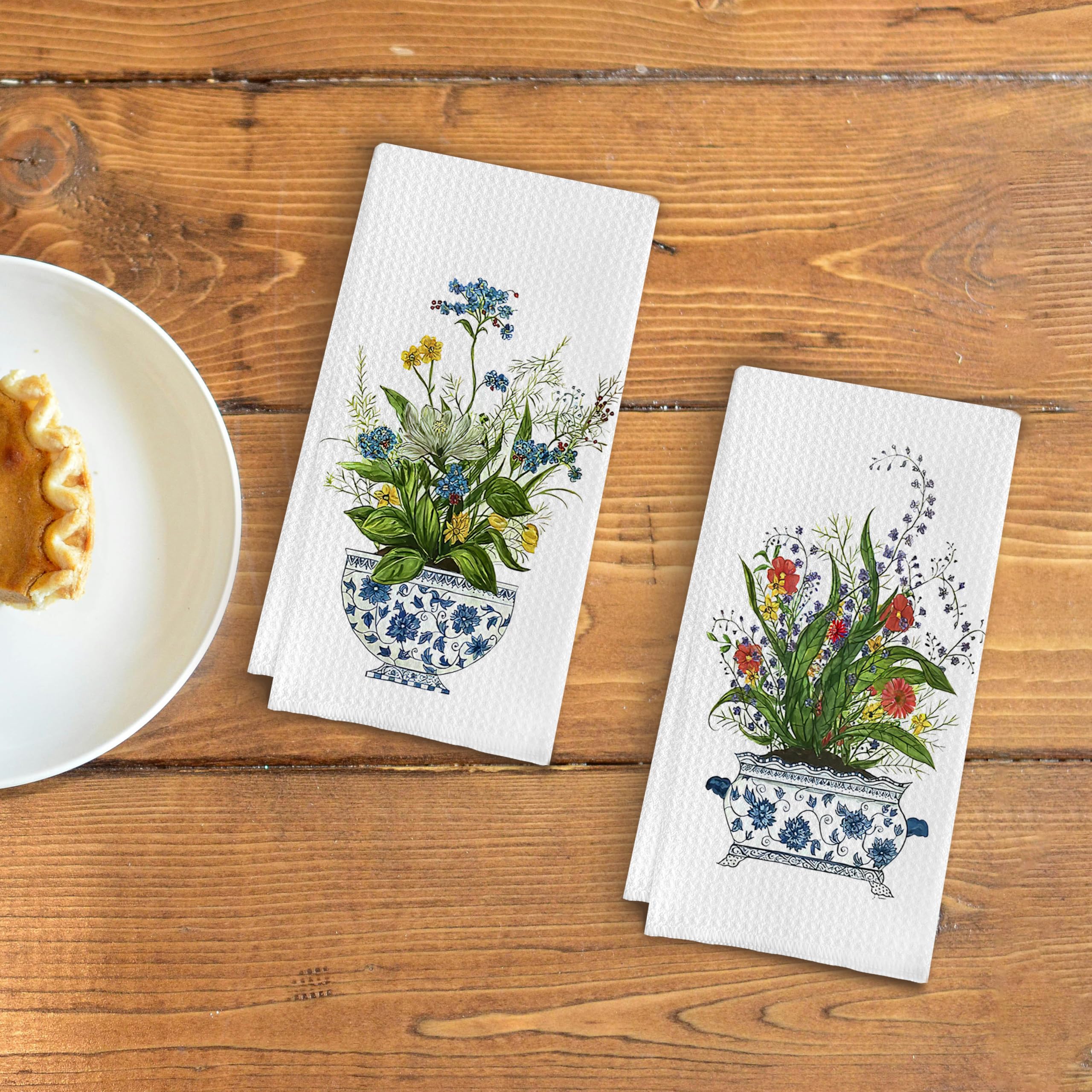 Qpenm Chinoiserie floral tea towels, quick-dry 24x16 for prep.