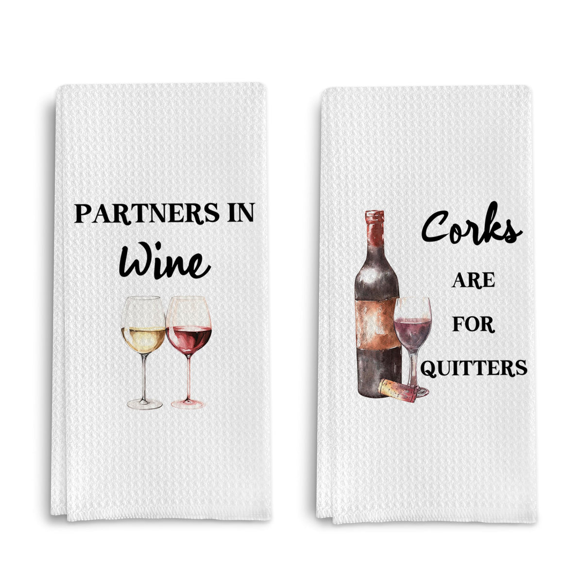 Qpenm funny wine towel set on display, playful design meets everyday kitchen practicality.