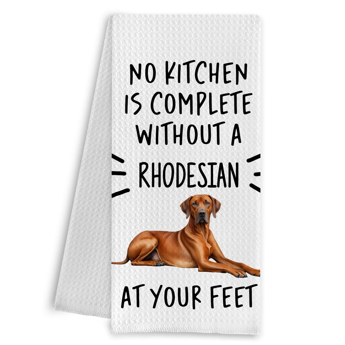 Qpenm Rhodesian Ridgeback kitchen towel with dog motif, durable waffle weave for everyday kitchens.