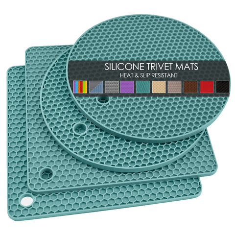 QPIX DIGITAL round dark green silicone trivet in 4-pack protecting counters from heat