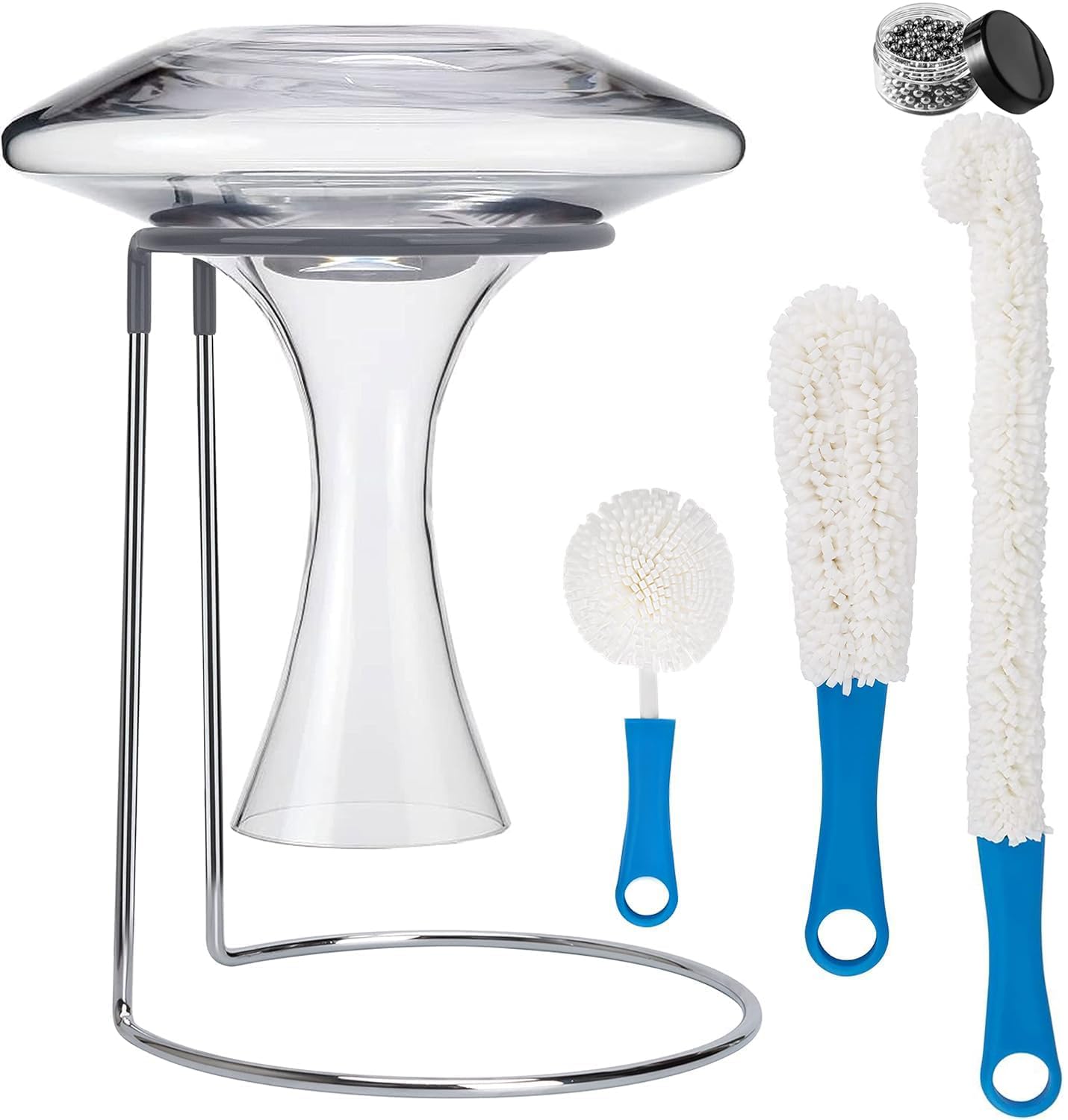 QPIX DIGITAL wine decanter drying stand top view shows rubber-coated surface protecting decanter