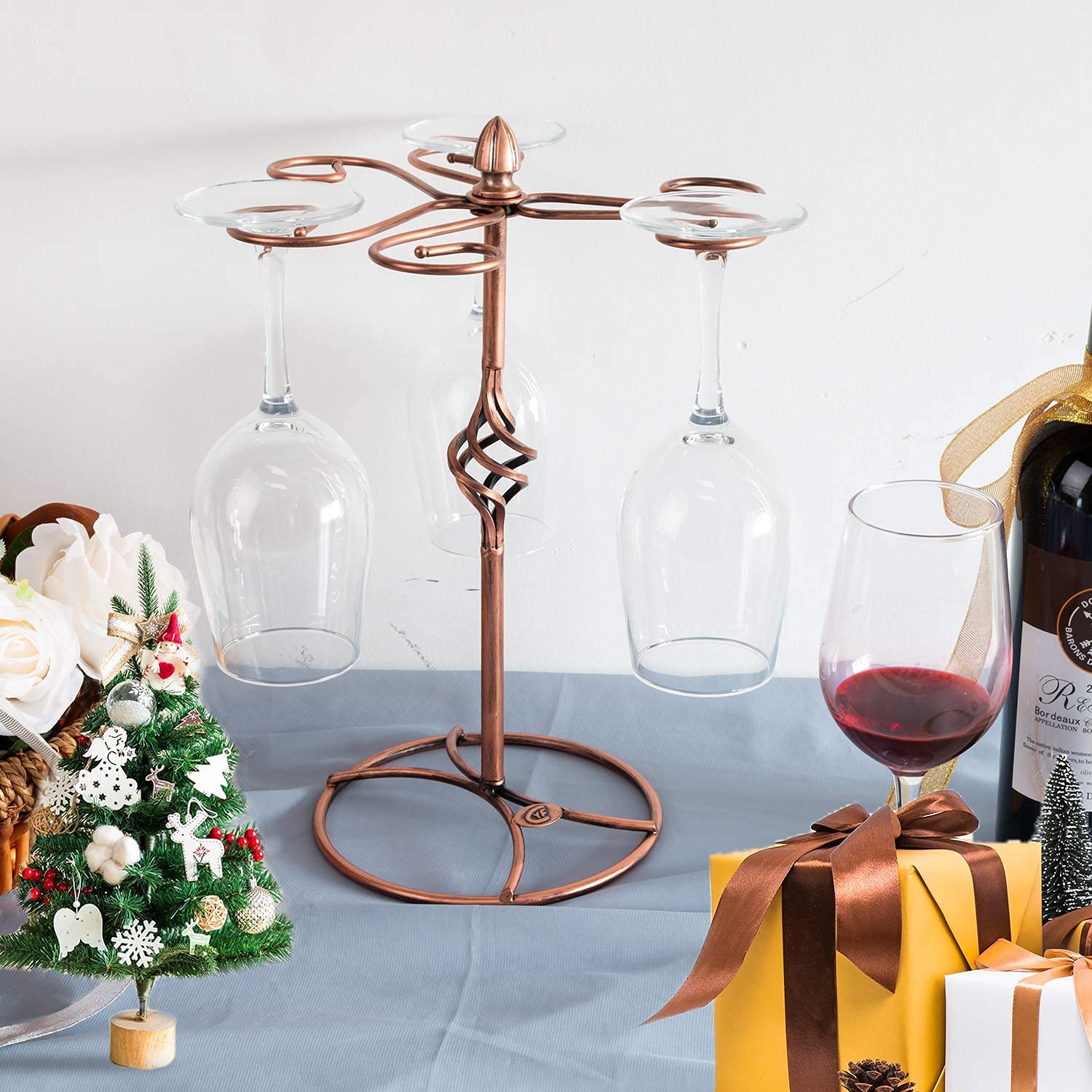 QPIX DIGITAL Bronze wine glass rack with circle hooks for secure stemware display