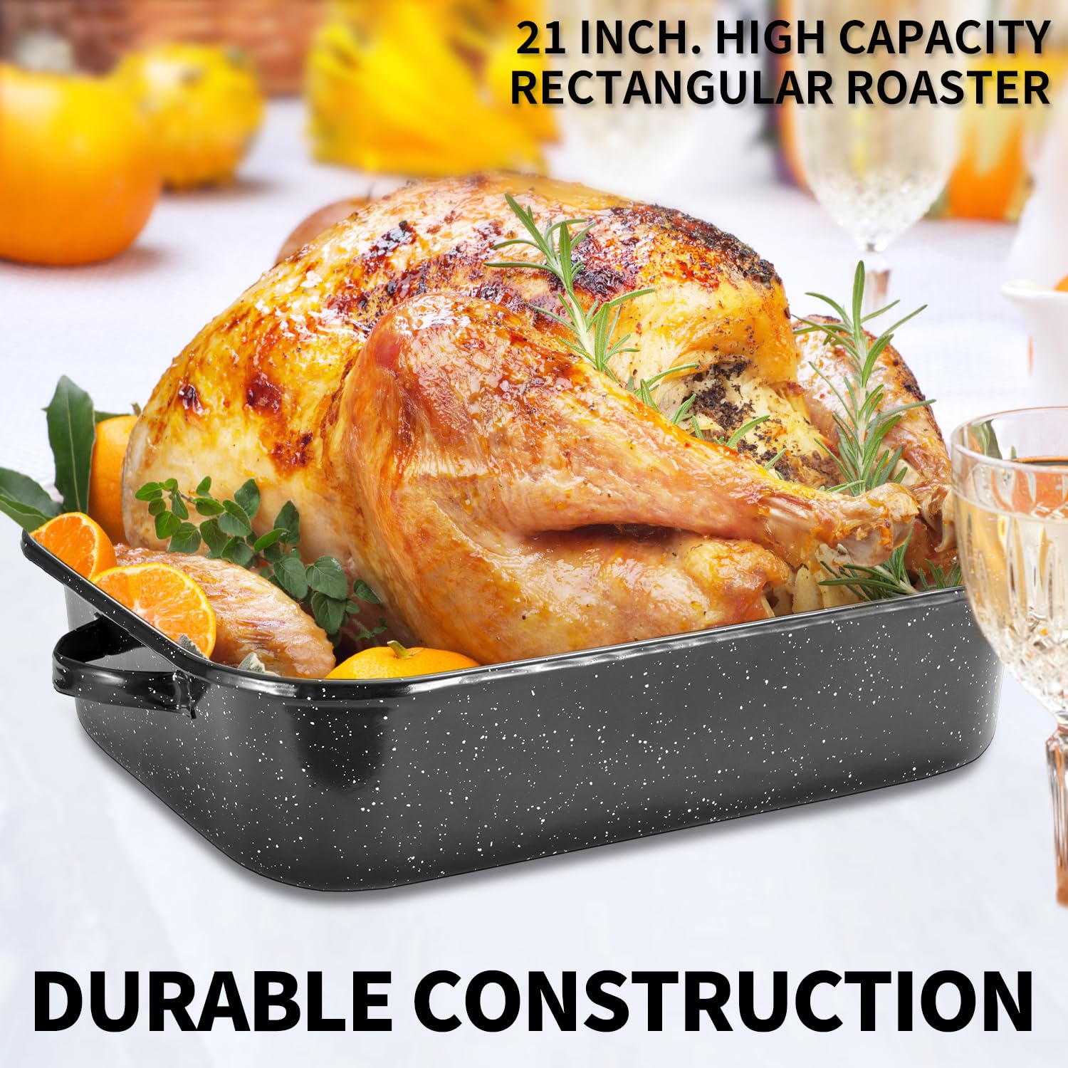 QPMR 21-inch Roasting Pan fits large poultry and big roasts