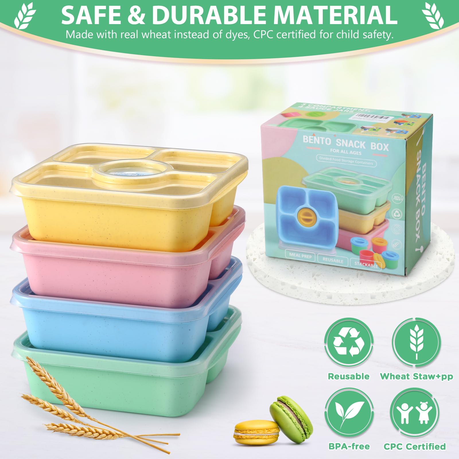 QQKO Bento Box 3+1 compartments keeps snacks organized and neat