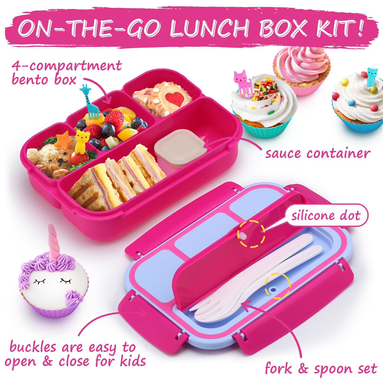 QQKO Bento Box bottom-up opening and four secure buckles for easy access