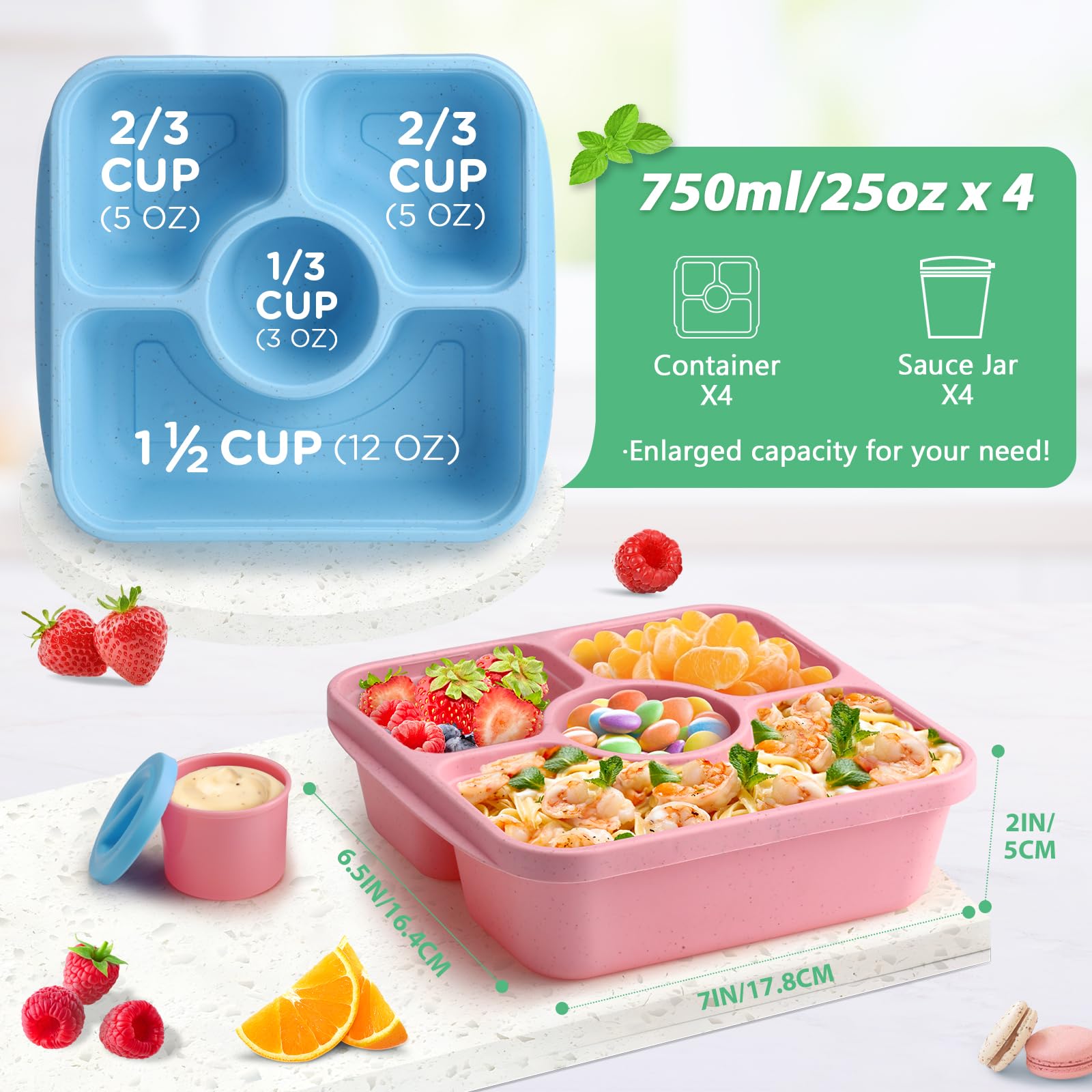 QQKO Bento Box 750ml capacity highlights portion control and versatile meals