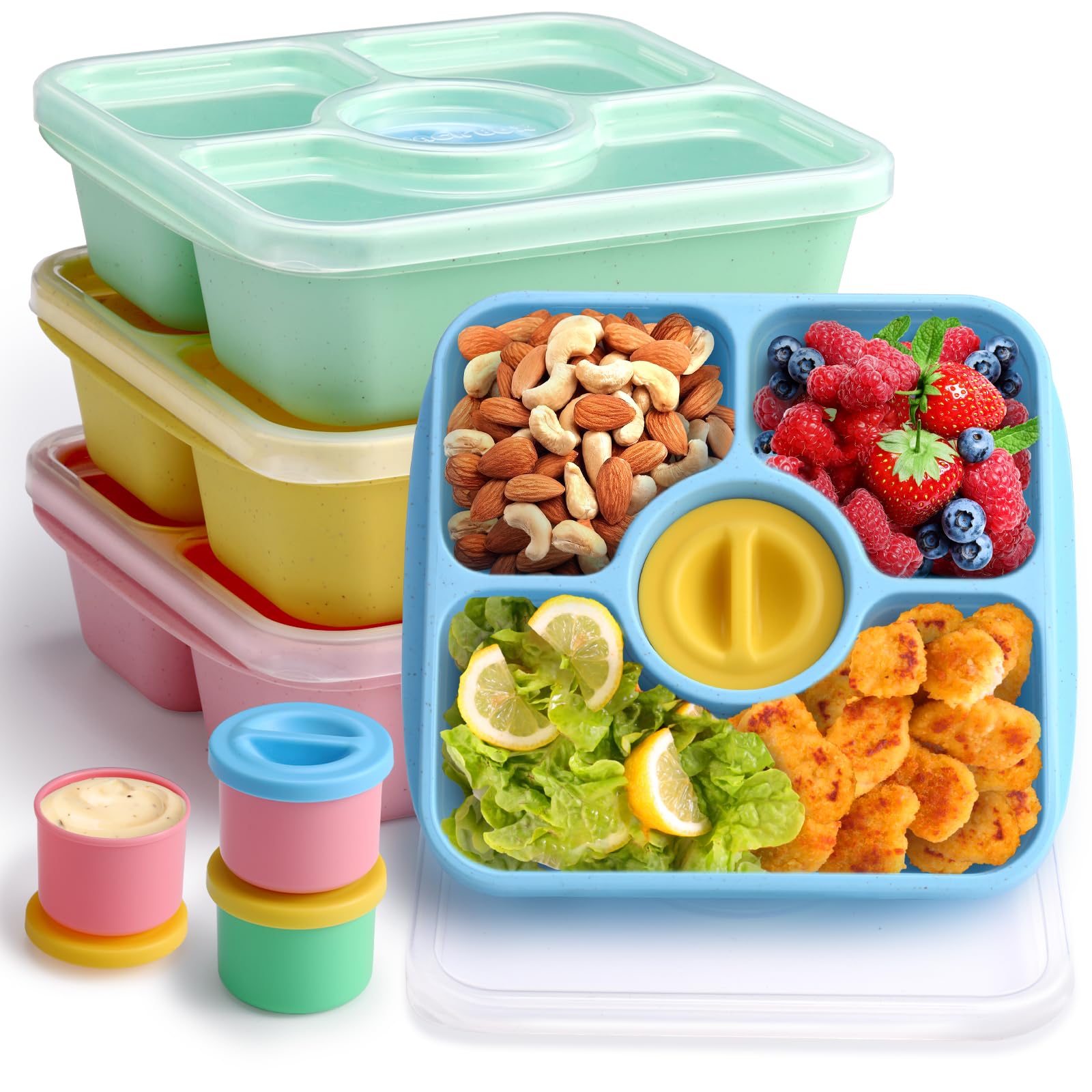 QQKO Bento Box 4-pack pastel colors for kid-friendly meals