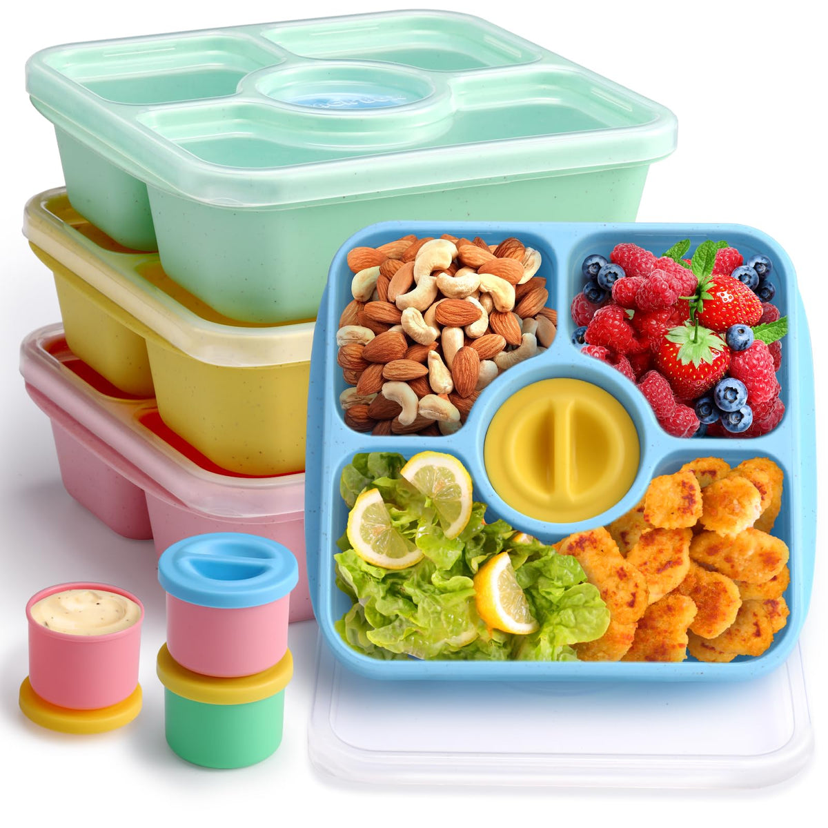QQKO Bento Box 4-pack pastel colors for kid-friendly meals