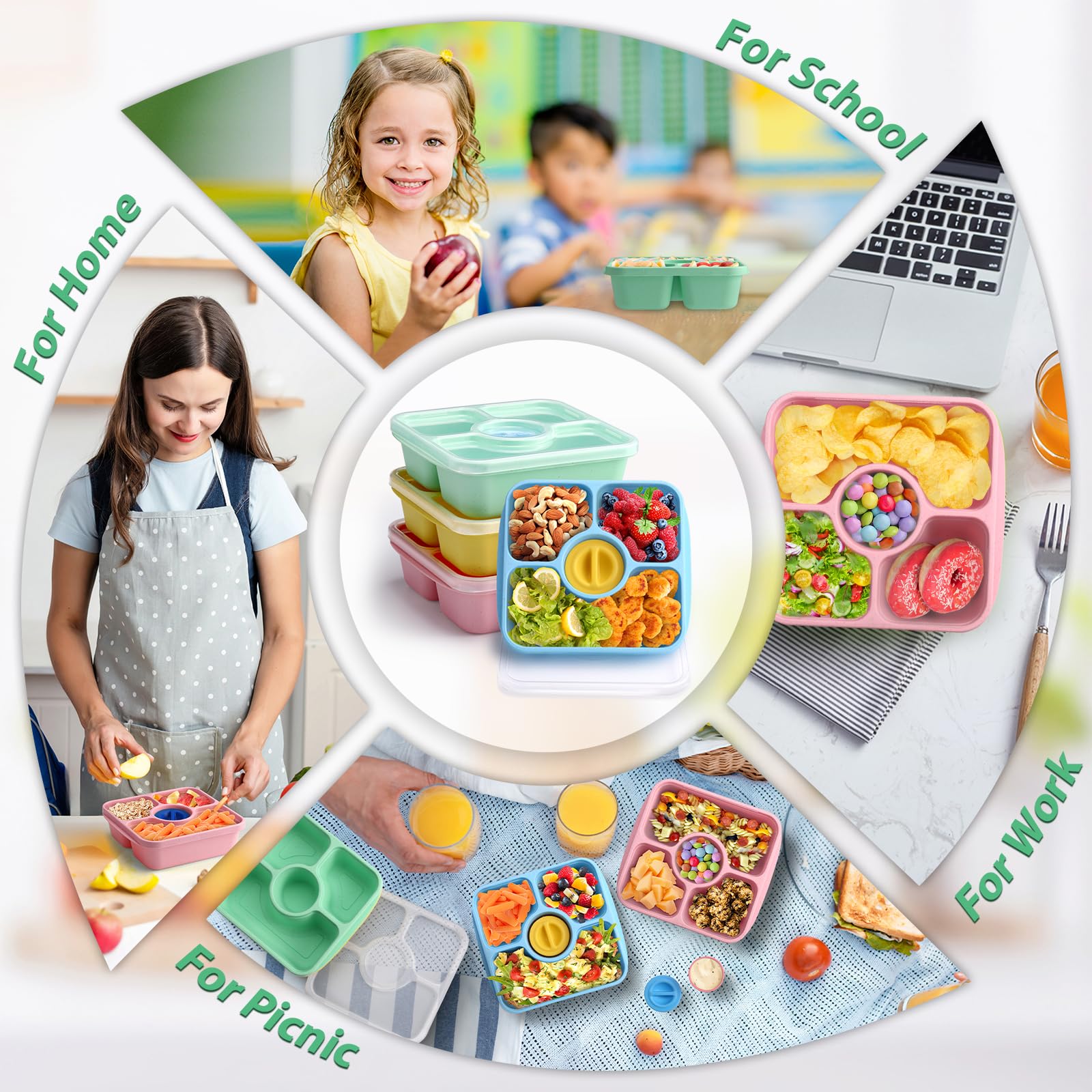 QQKO Bento Box stackable design saves space in pantry and lunch bags