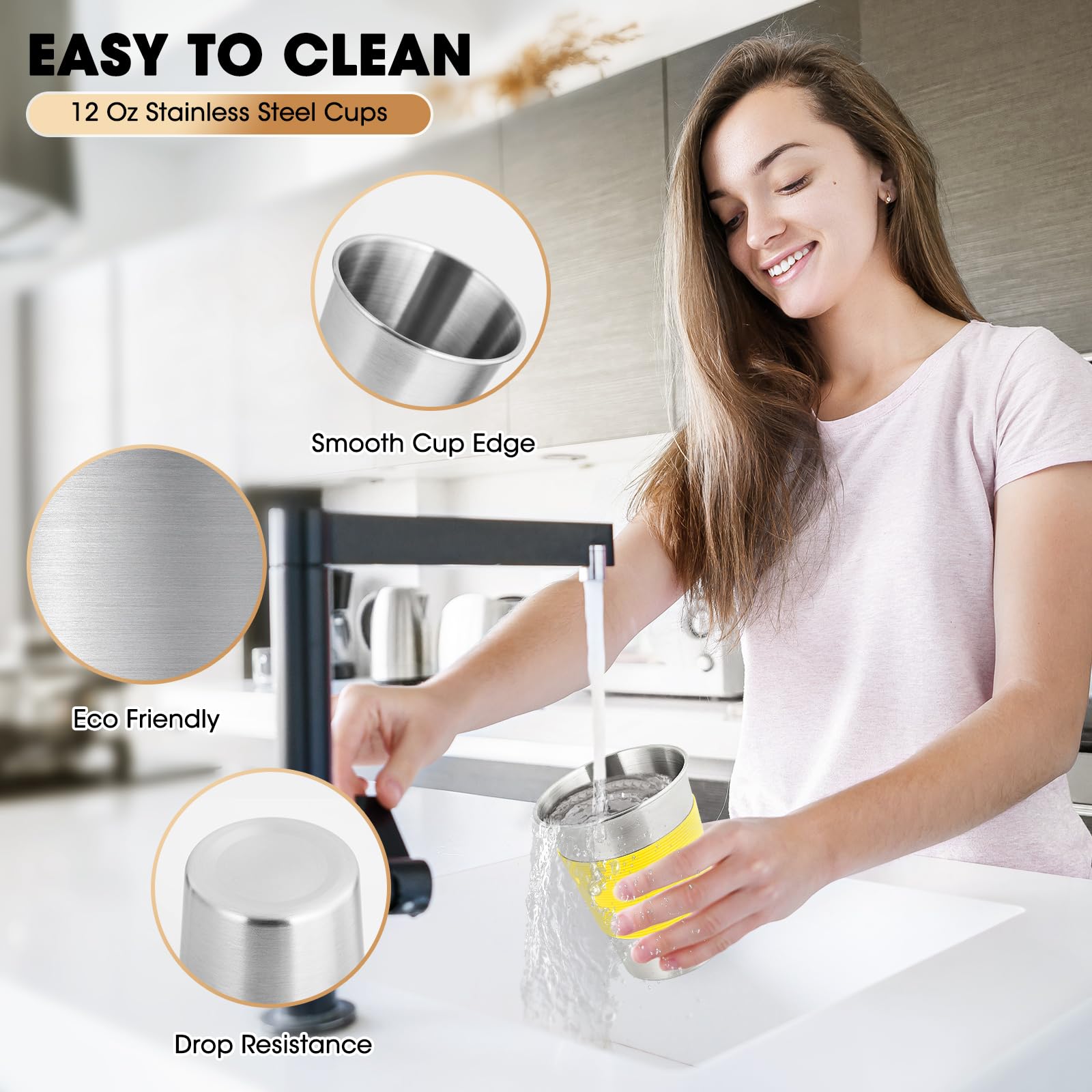 Qrooper dishwasher-safe stainless cups ready for easy cleaning.
