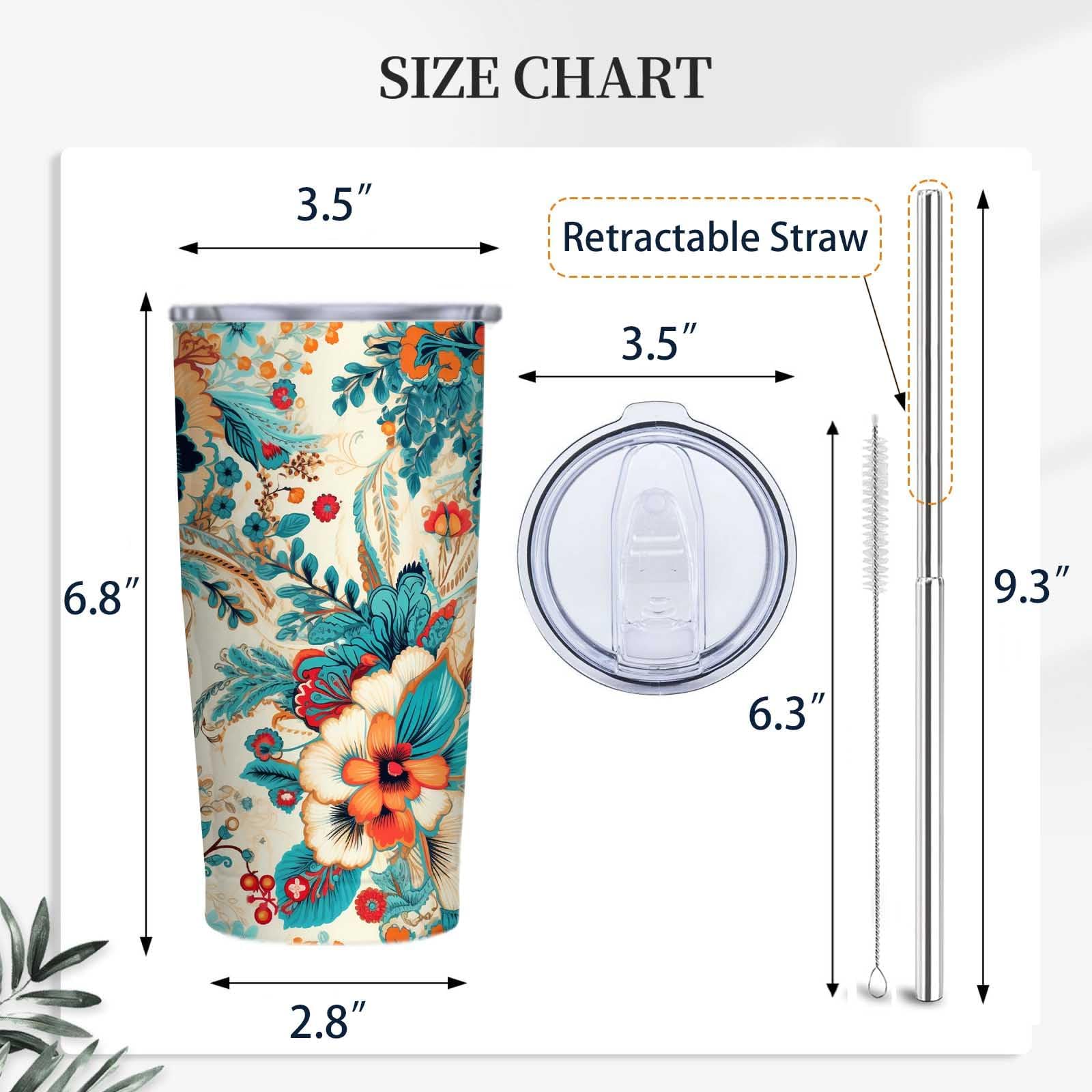 QruKinx Floral Tumbler insulated double-wall keeps beverages hot or cold.