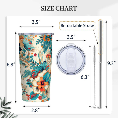 QruKinx Floral Tumbler insulated double-wall keeps beverages hot or cold.