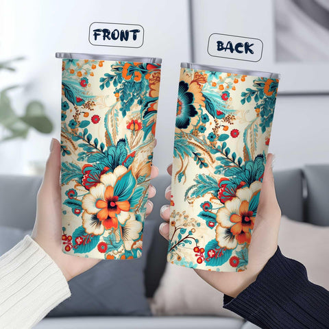 QruKinx Floral Tumbler leak-proof lid prevents spills on travel.