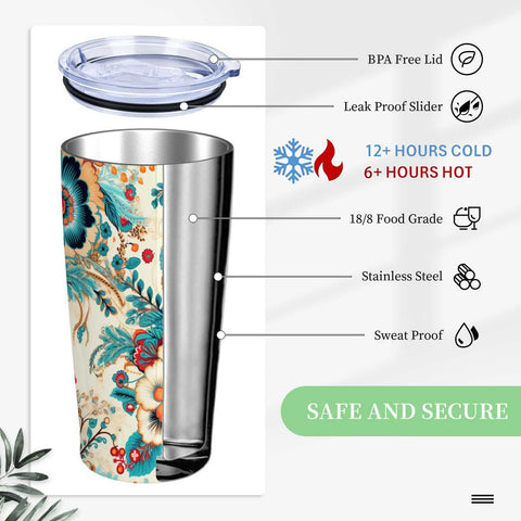 QruKinx Floral Tumbler includes a stainless steel straw for easy cleaning.
