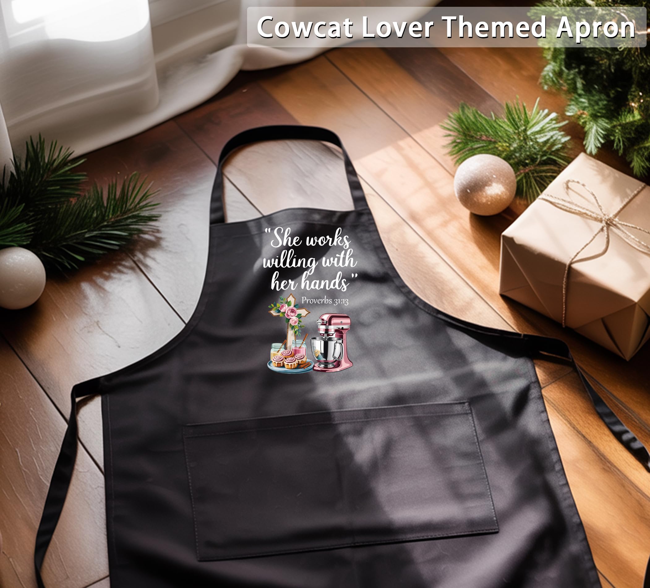 QSLEUNG Christian apron featuring spacious pockets for utensils and gadgets