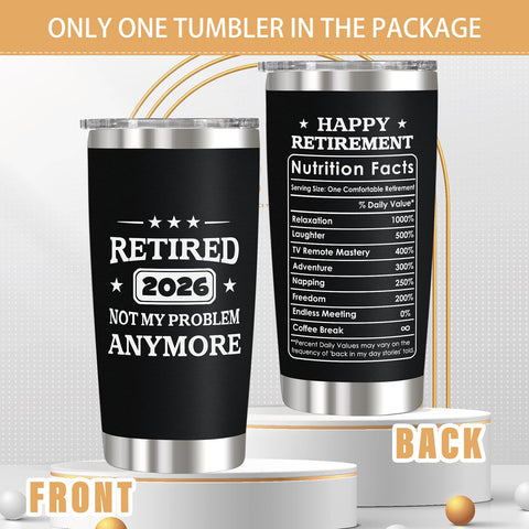 QTDS tumbler on desk showcases handy retirement gift for daily beverages.