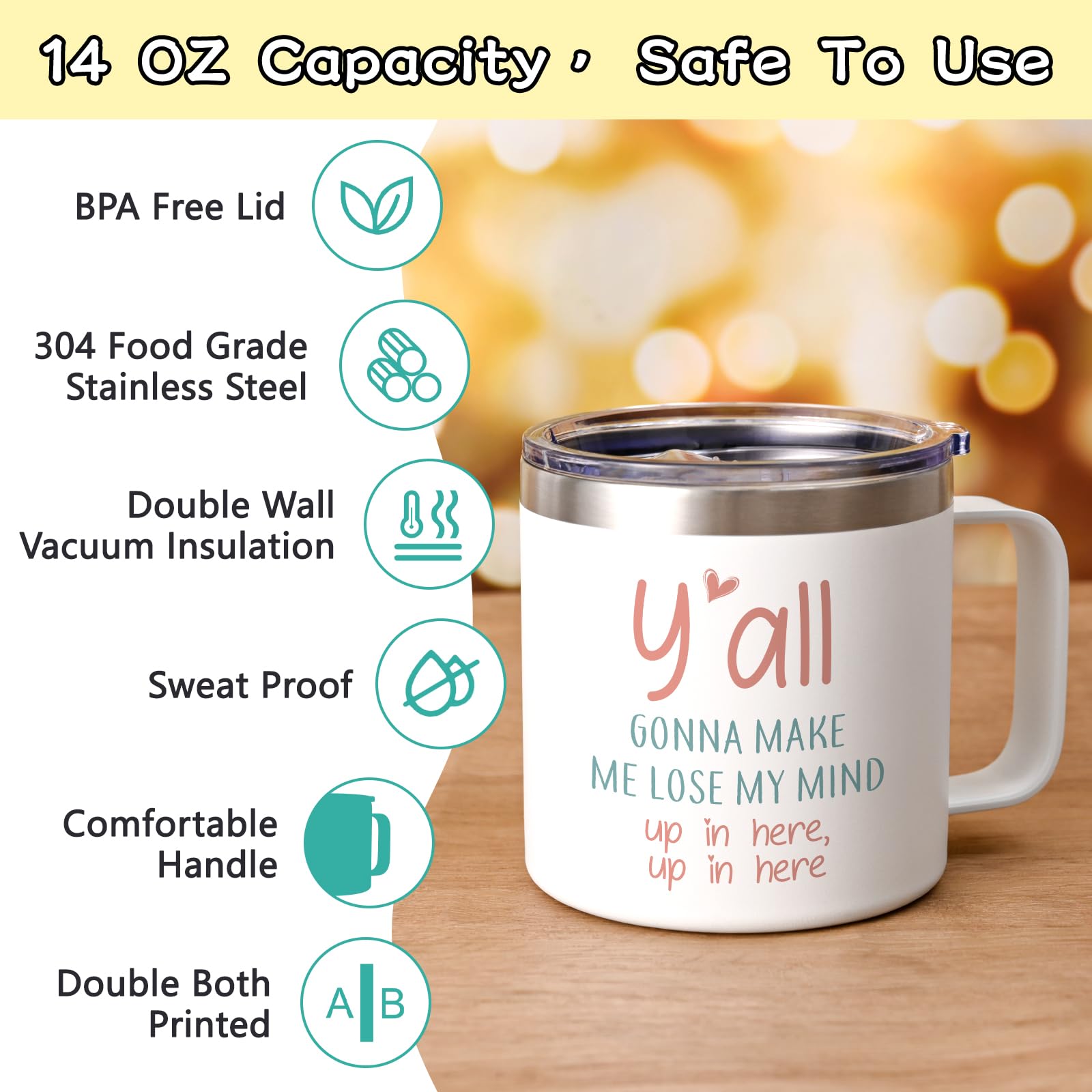 Qtencas 14oz stainless steel mug in everyday use, sturdy design.