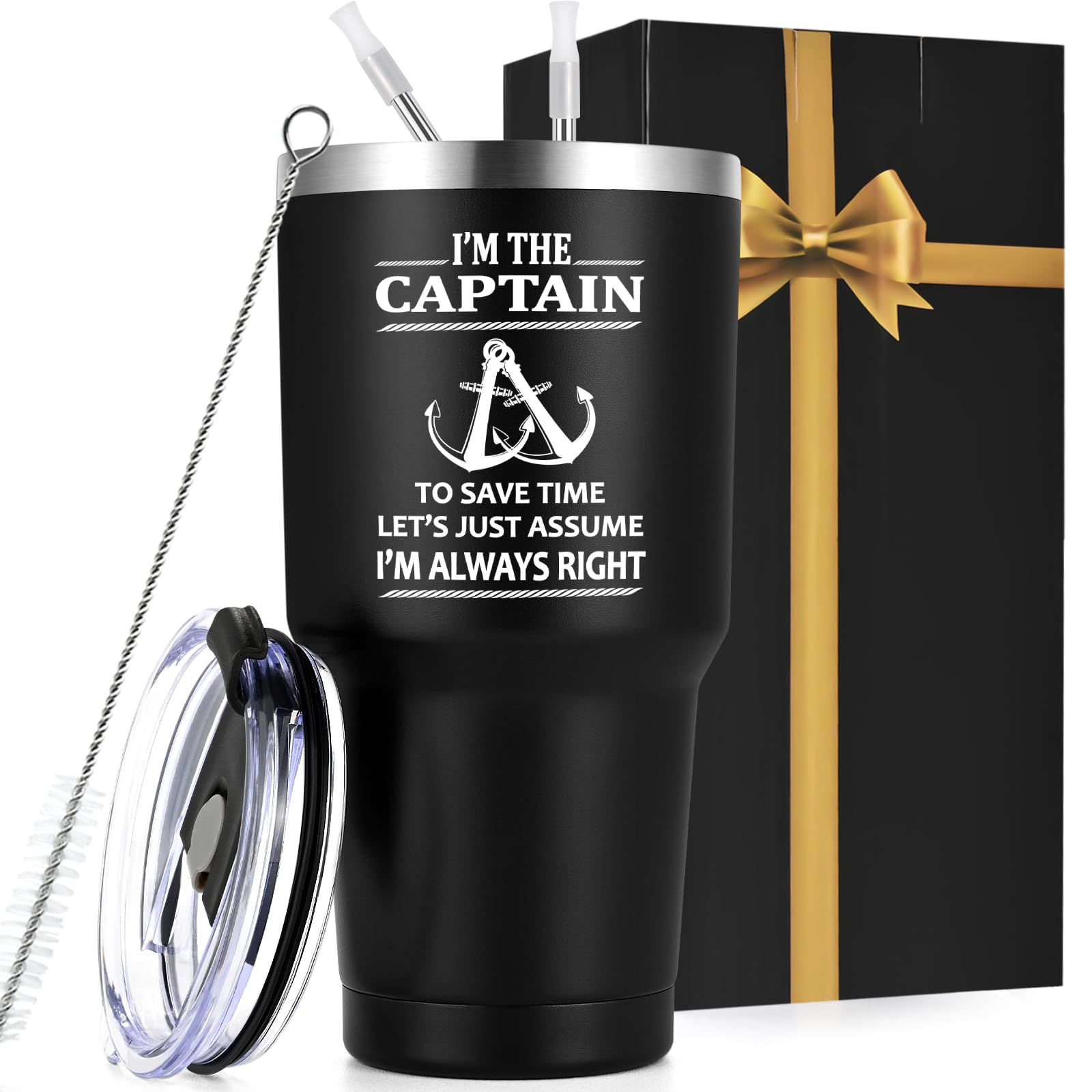 Qtencas captain travel tumbler 30oz black maintains temperature for hours.