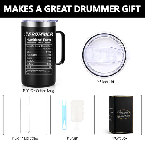 Qtencas Drummer Mug in studio setting evokes focus during practice sessions