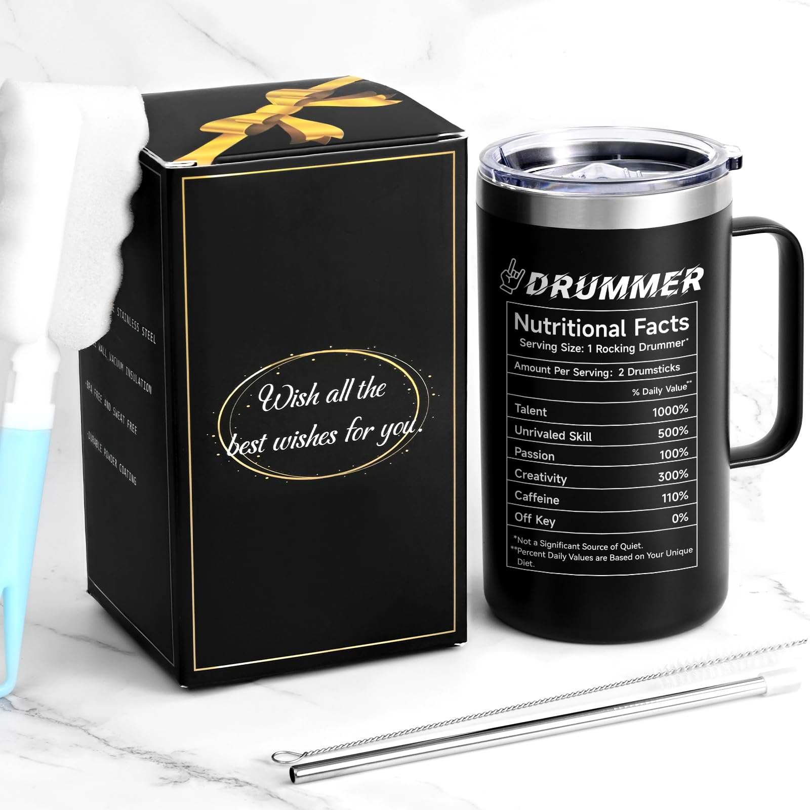 Qtencas Drummer Mug on gig table complements routine coffee before performances