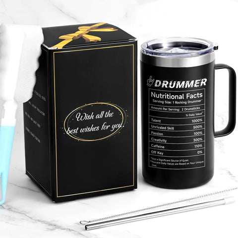 Qtencas Drummer Mug on gig table complements routine coffee before performances