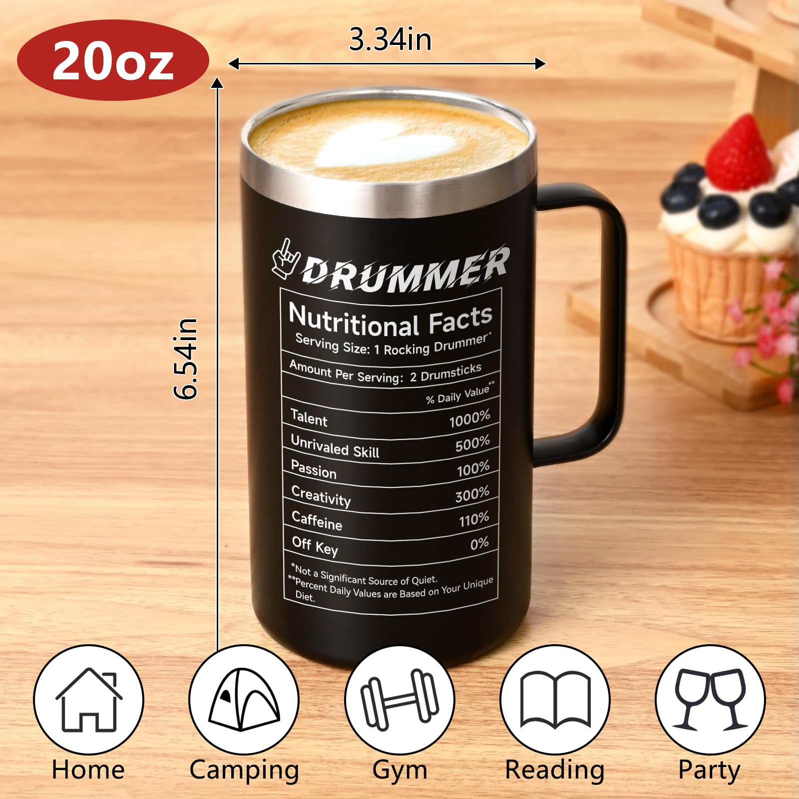 Qtencas Drummer Mug stainless steel body ensures durability during travel and performances