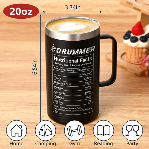 Qtencas Drummer Mug stainless steel body ensures durability during travel and performances