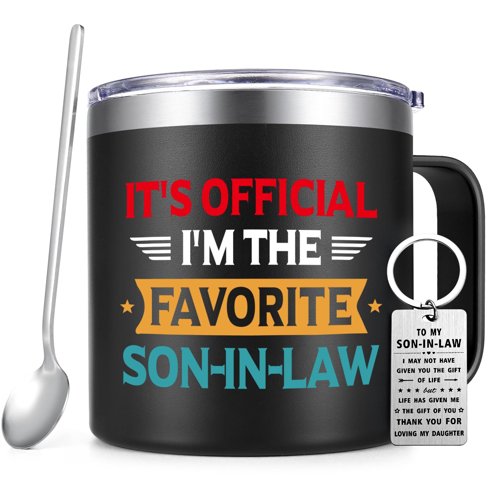 Qtencas 14oz mug with key chain in black, ideal Father's Day gift