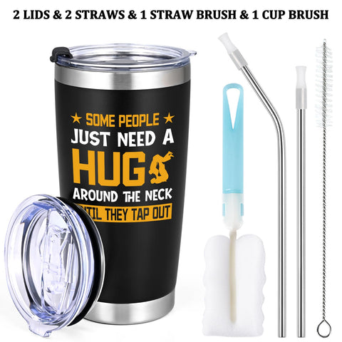 Qtencas Jiu Jitsu tumbler keeps drinks hot or cold during workouts.