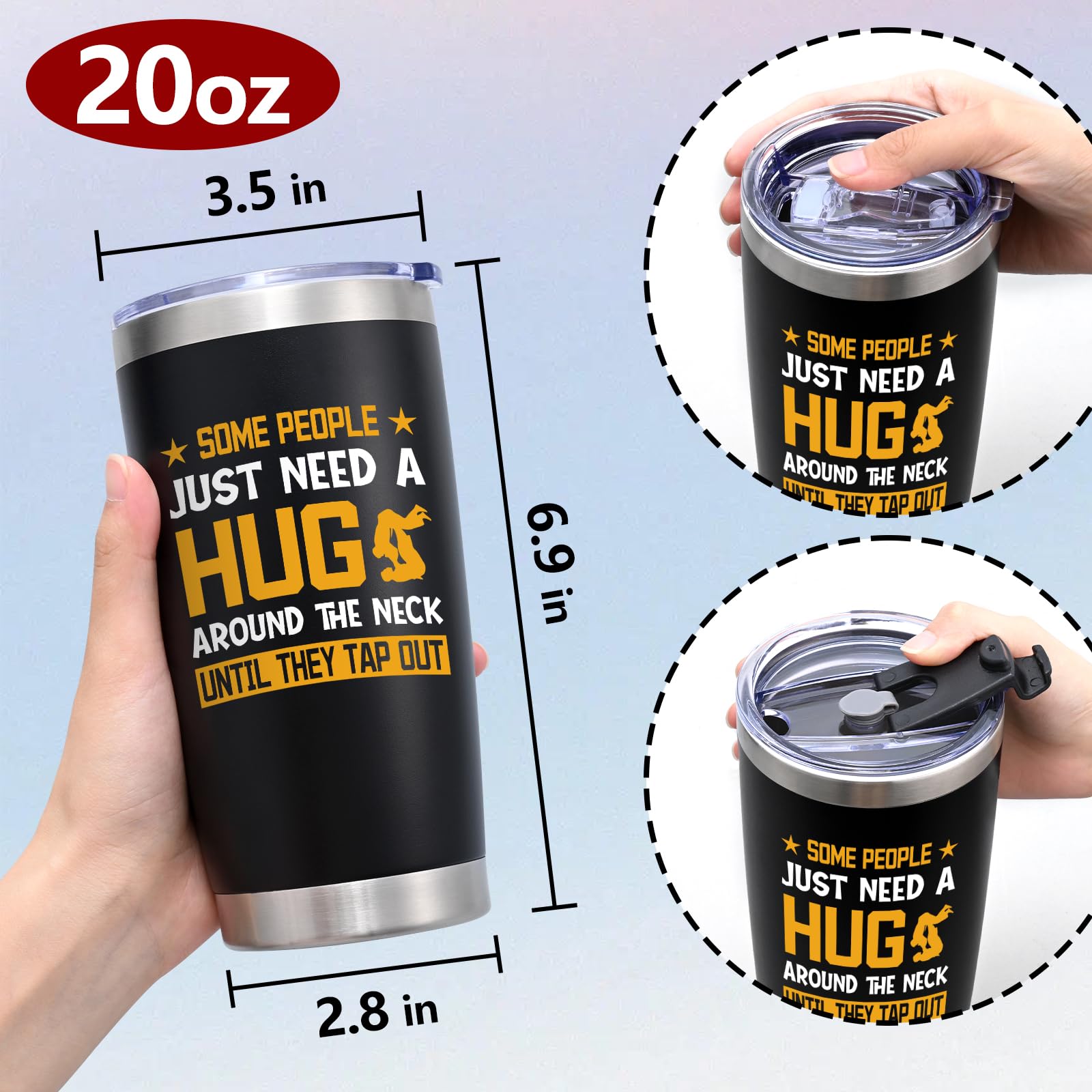 Qtencas Jiu Jitsu tumbler insulation shows hot and cold retention.