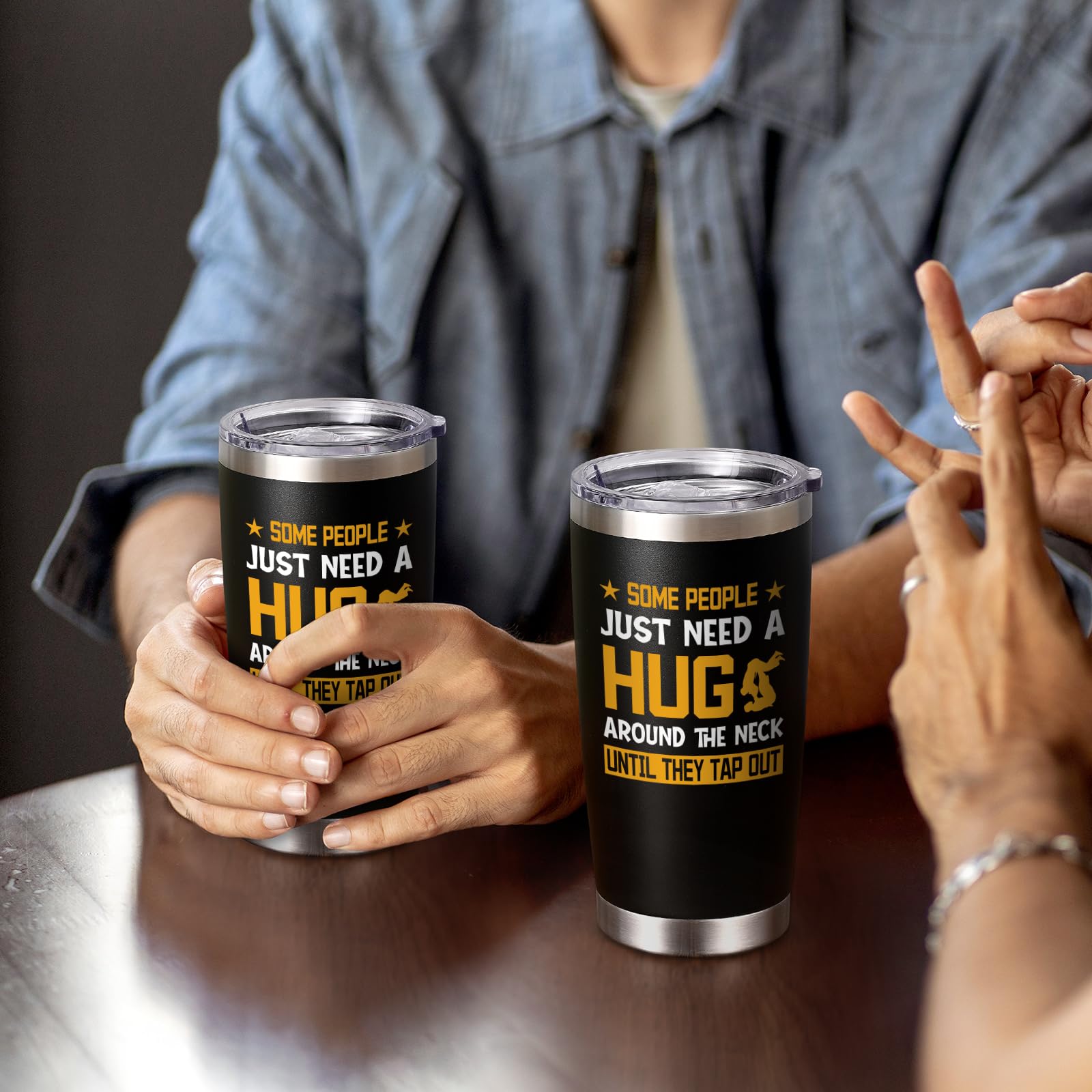 Qtencas Jiu Jitsu tumbler slogan print with humorous motto.