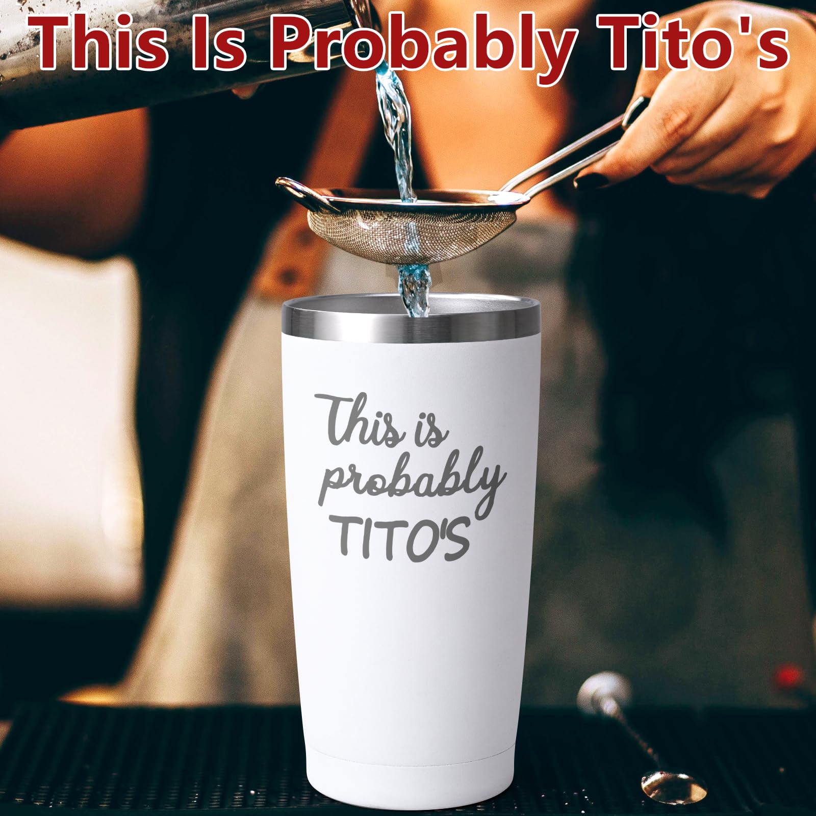 Qtencas Tito's white tumbler finish suits office and outdoor adventures.