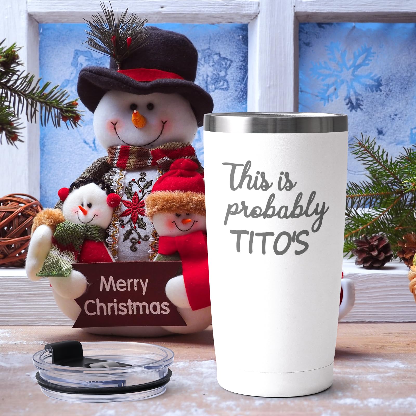 Qtencas Tito's merch tumbler with double wall insulation preserves cold drinks for hours.