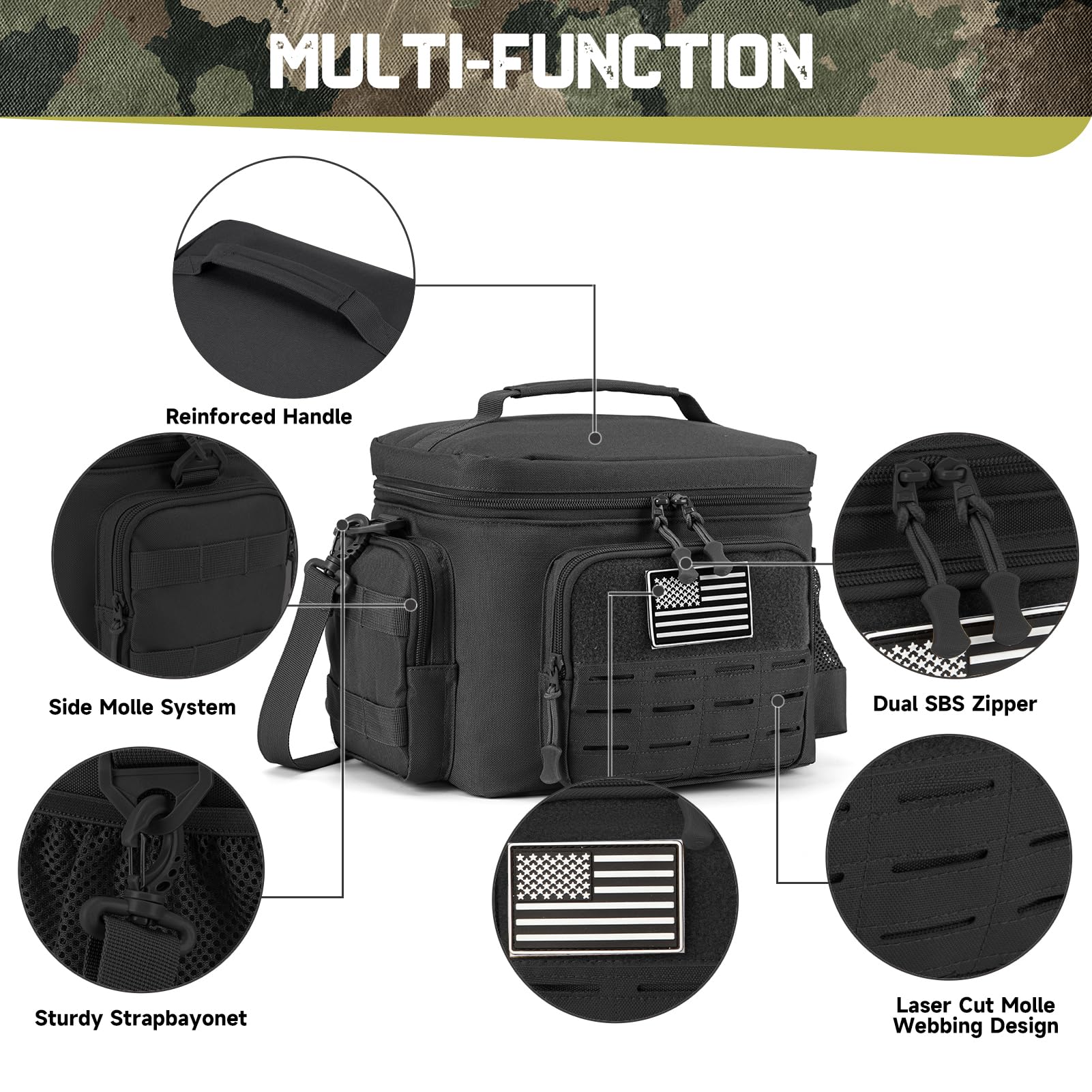 QT&QY lunch bag with MOLLE webbing for customizable gear setup