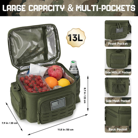 QT&QY Tactical Lunch Bag side mesh pocket for bottle or snacks